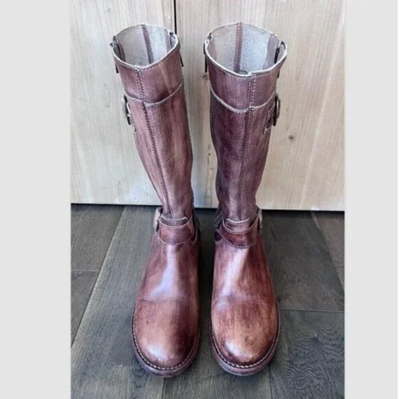 Bed Stu Gogo Leather Biker Boots 7.5 Cognac Brown Side Zip Cobbler Series - Picture 6 of 9